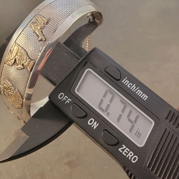 Vintage Sterling & 18k Yellow Gold Peruvian Inca Cuff Bracelet - Picture 7 of 10